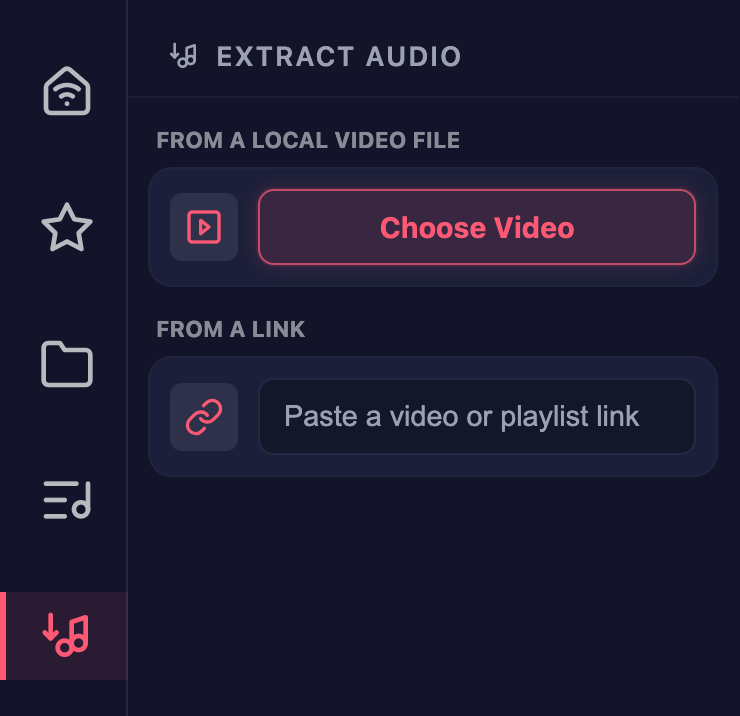 Unisong Audio Extraction panel in the dark theme