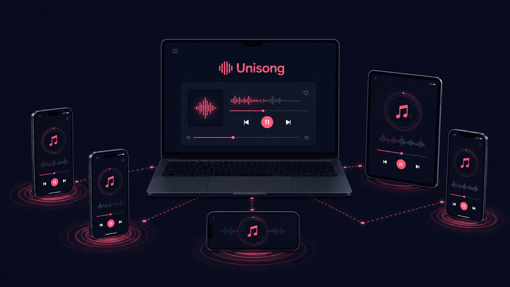 Laptop running Unisong with connected devices in the dark theme
