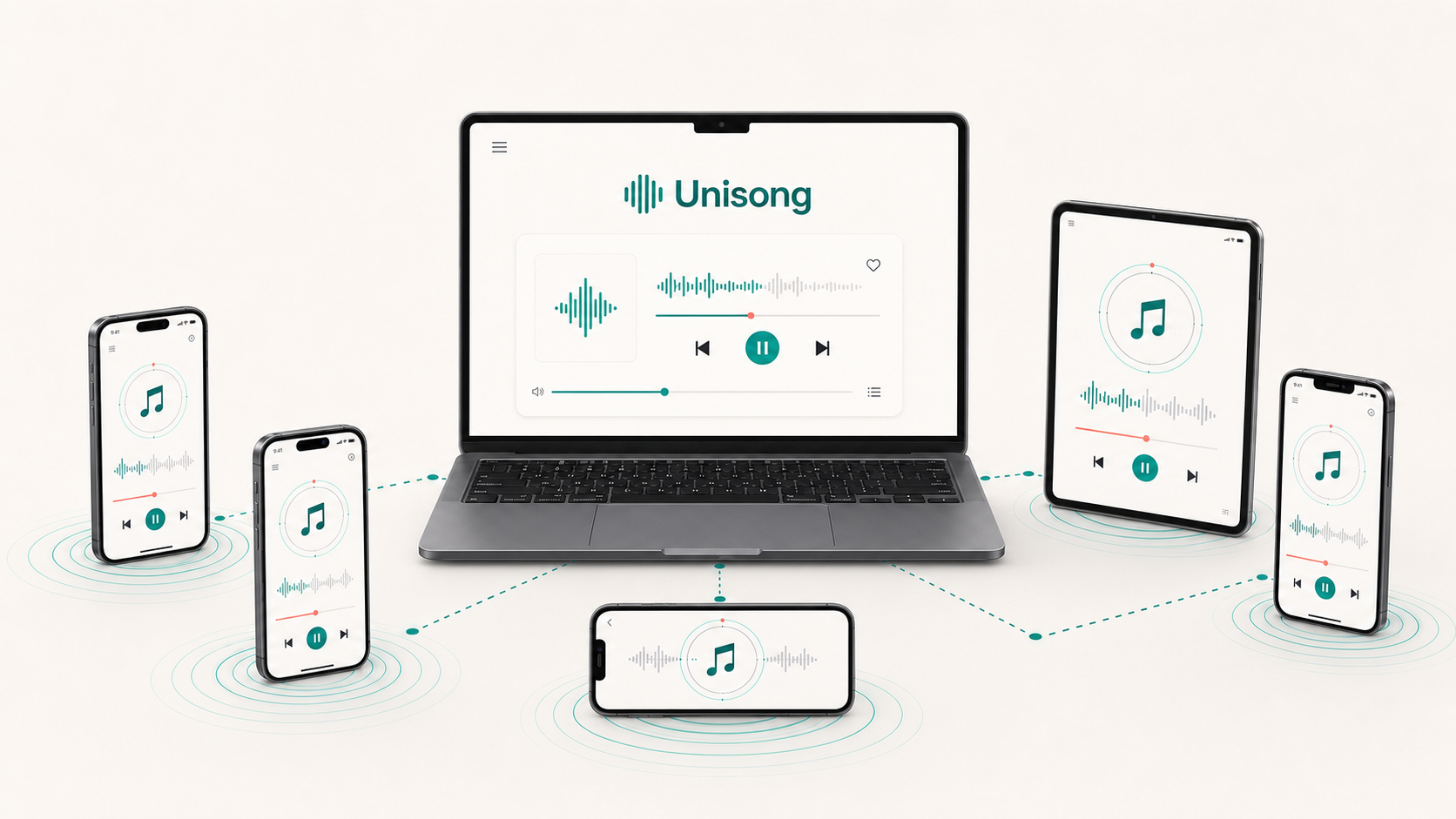 Laptop running Unisong with connected devices in the light theme