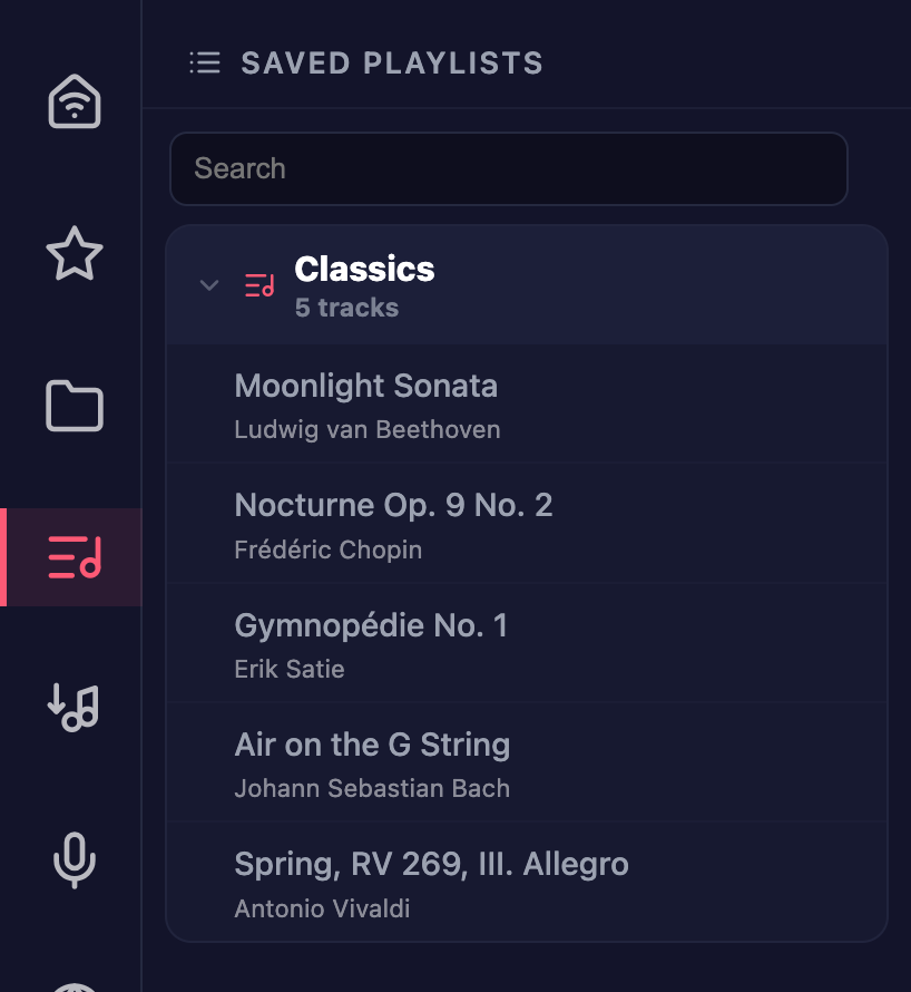 Unisong Saved Playlists in the dark theme