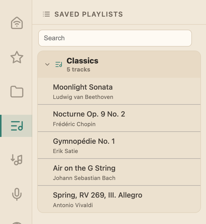 Unisong Saved Playlists in the light theme